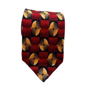 Robert Talbott Studio Nordstrom Silk Tie Red Black Gold Geometric Hand Sewn USA